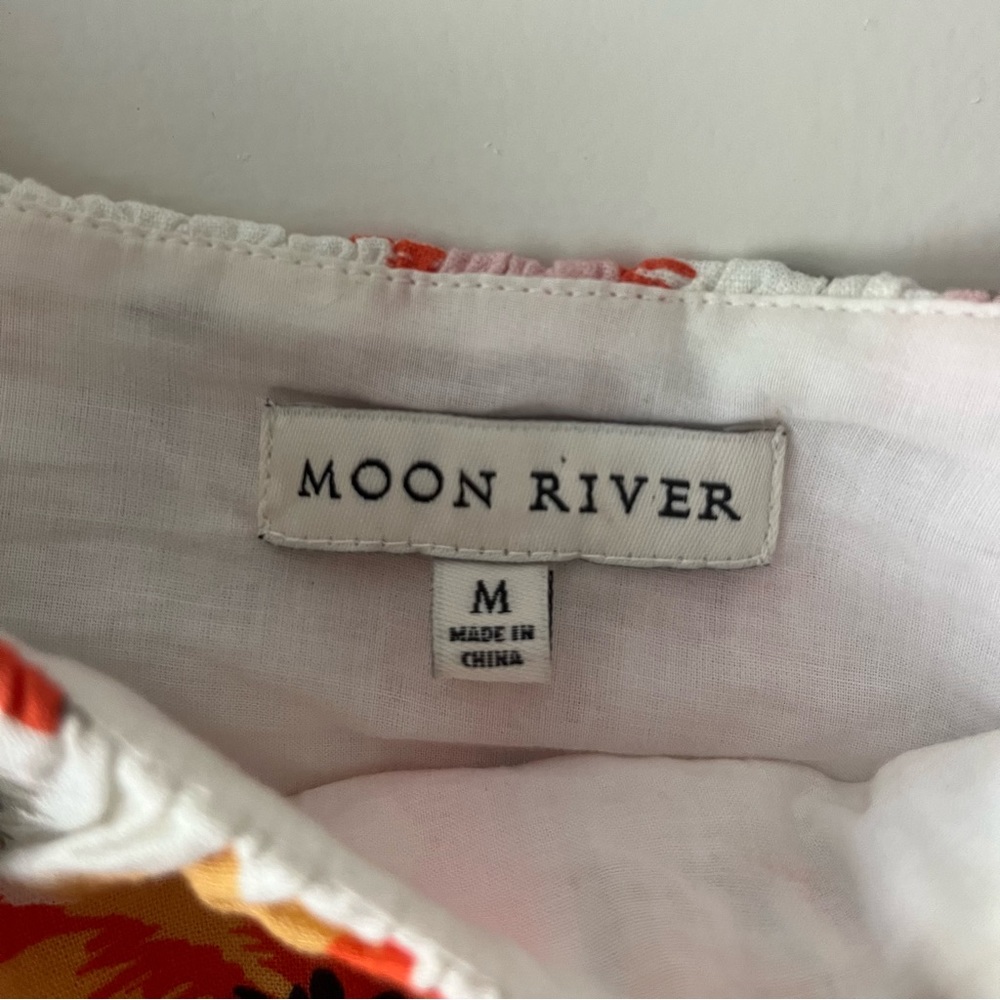 NWOT Moon River Floral Puff Sleeve Linen Top - Picture 2 of 7